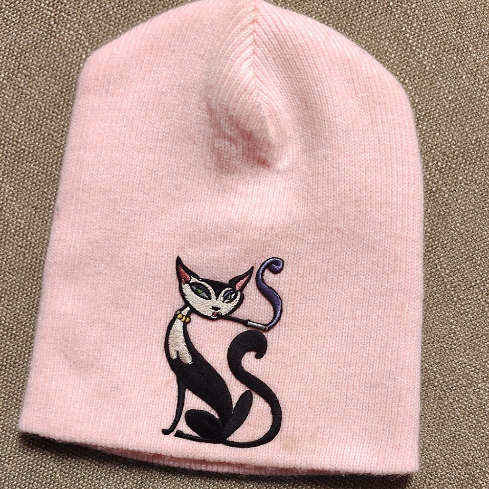 Pink Beanie with Cat Design